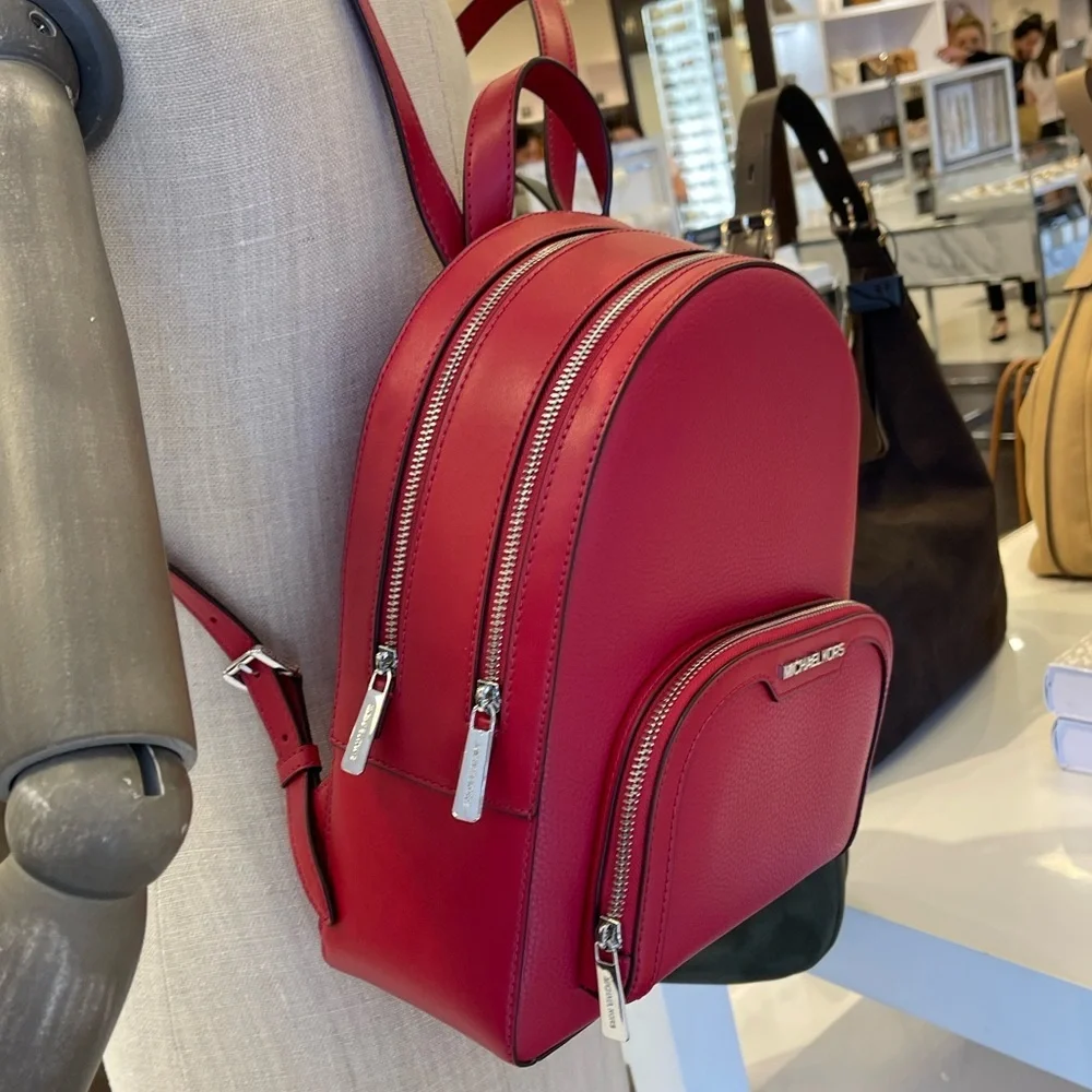 MICHAEL KORS Jaycee Md Zip Pocket Pebbled Leather Backpack Dark Raspberry NWT